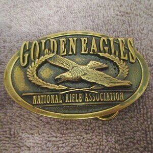 Vtg NRA National Rifle Association Brass Belt Buckle Golden Eagles Member USA